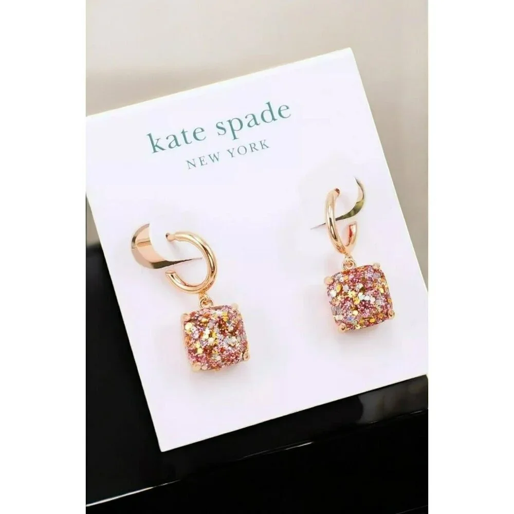 Kate Spade New York Mini Small Square Drop Earrings Rose Gold Glitter
